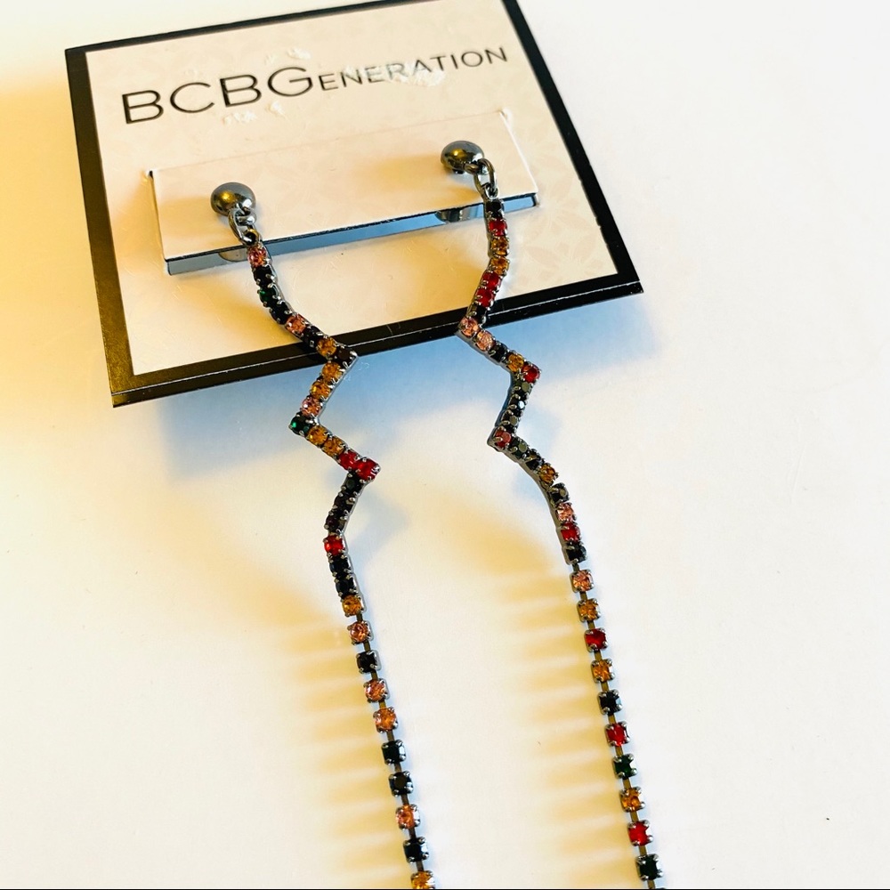 BCBG Multi-colored Blingy Long Lightweight Earrings NWT